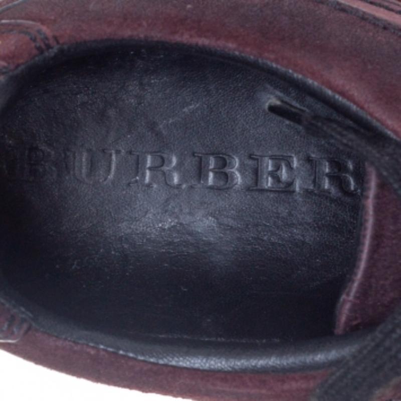 Burberry Burgundy Suede And Satin Studded Low Top Sneakers Size 38 For Sale 1