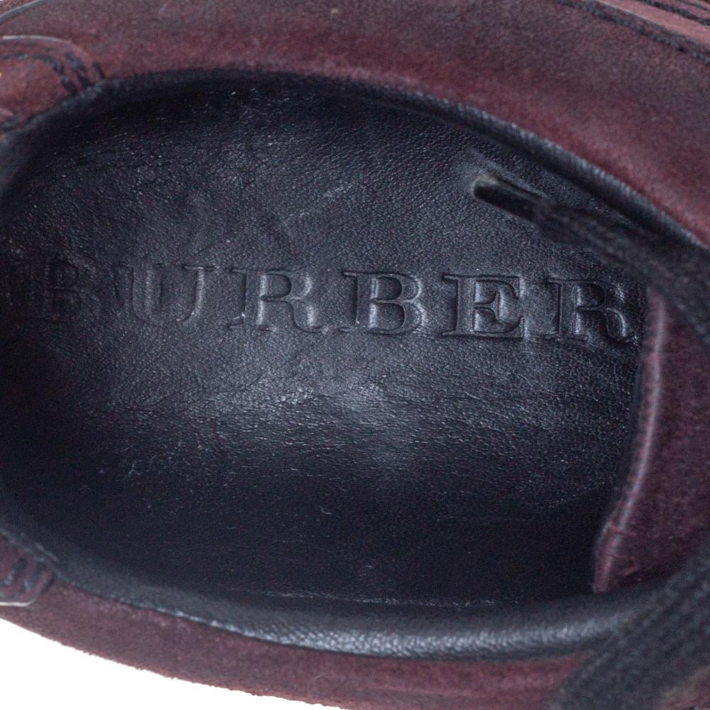 Women's Burberry Burgundy Suede And Satin Studded Low Top Sneakers Size 38 For Sale