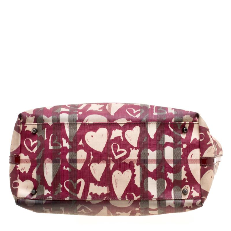 Burberry Burgundy Supernova Heart Check Coated Canvas and Patent Leather Large T 6