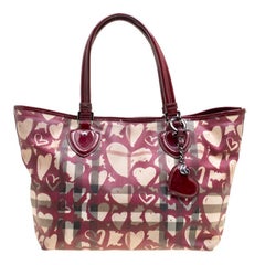 Burberry Burgundy Supernova Heart Check Coated Canvas and Patent Leather Large T