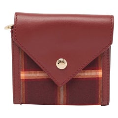 Burberry Burgundy Tartan Check Nylon and Leather Lila Trifold Compact Wallet