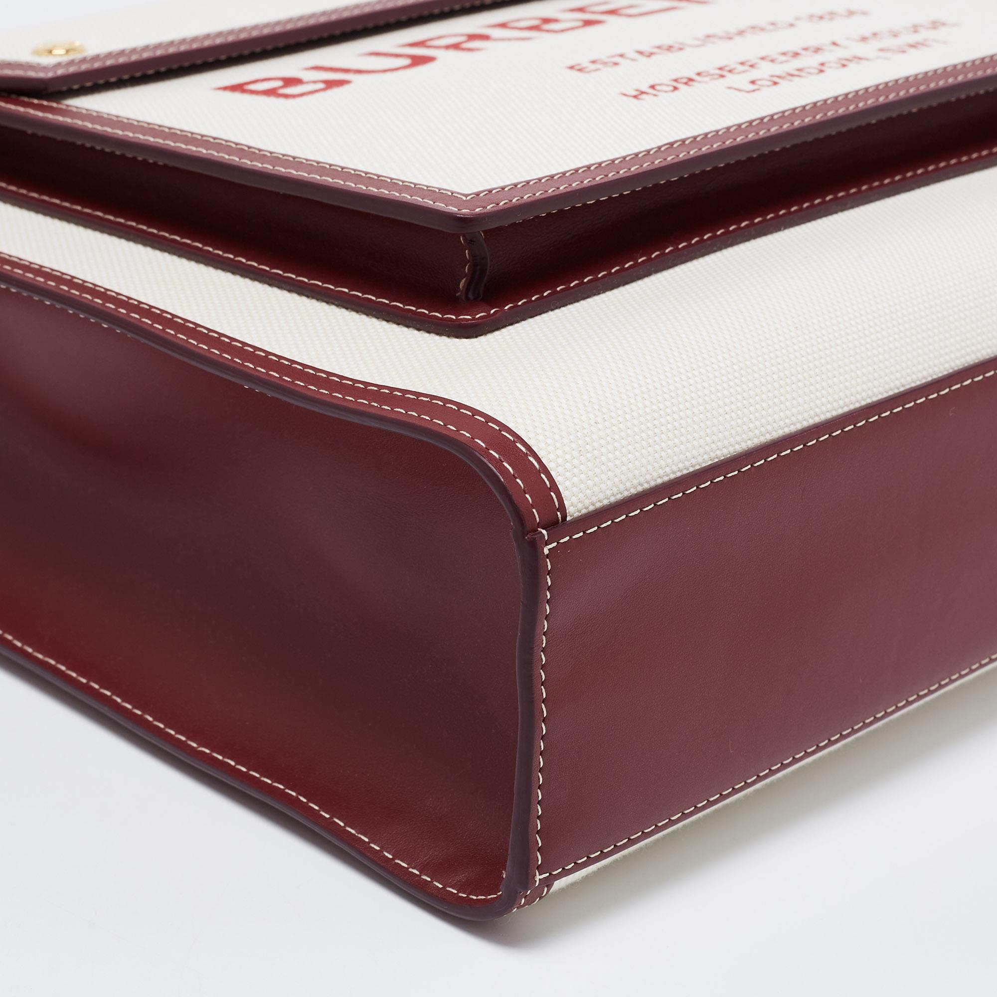 Burberry Burgundy/White Leather And Canvas Medium Pocket Bag 2