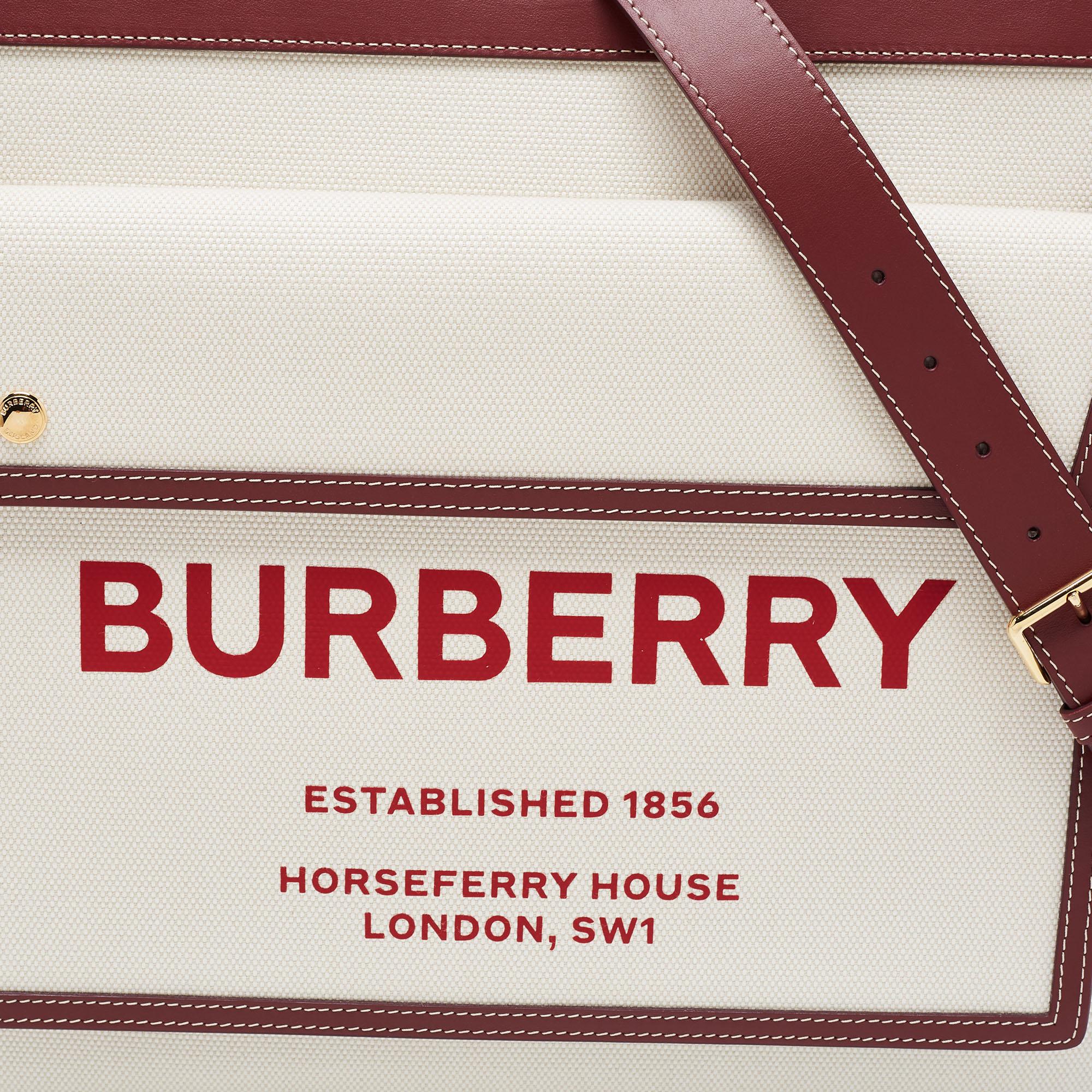 Burberry Burgundy/White Leather And Canvas Medium Pocket Bag 3
