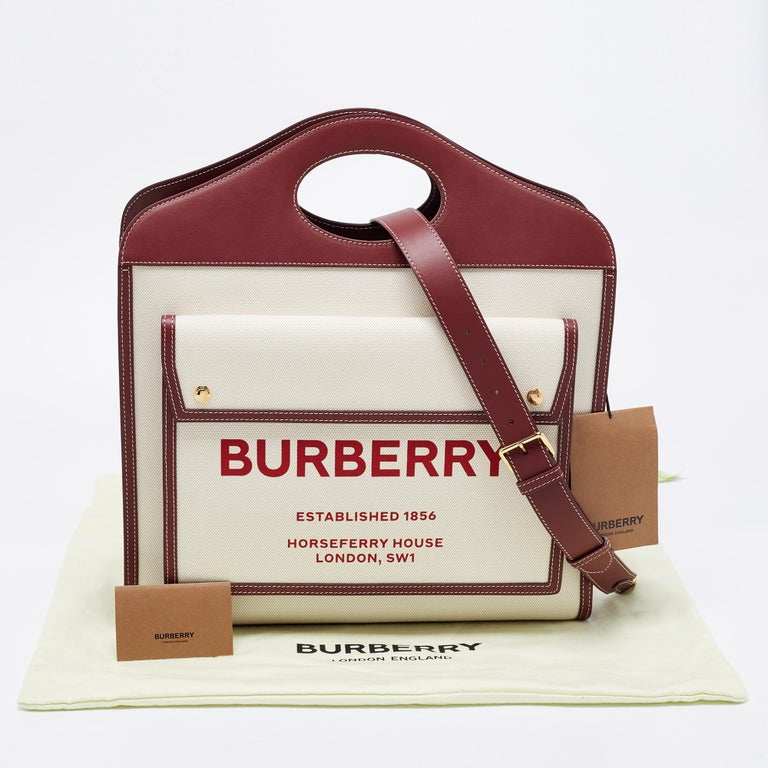 Burberry Burgundy/White Leather And Canvas Medium Pocket Bag at 1stDibs |  burgundy burberry bag, white burberry bag, burberry white bags