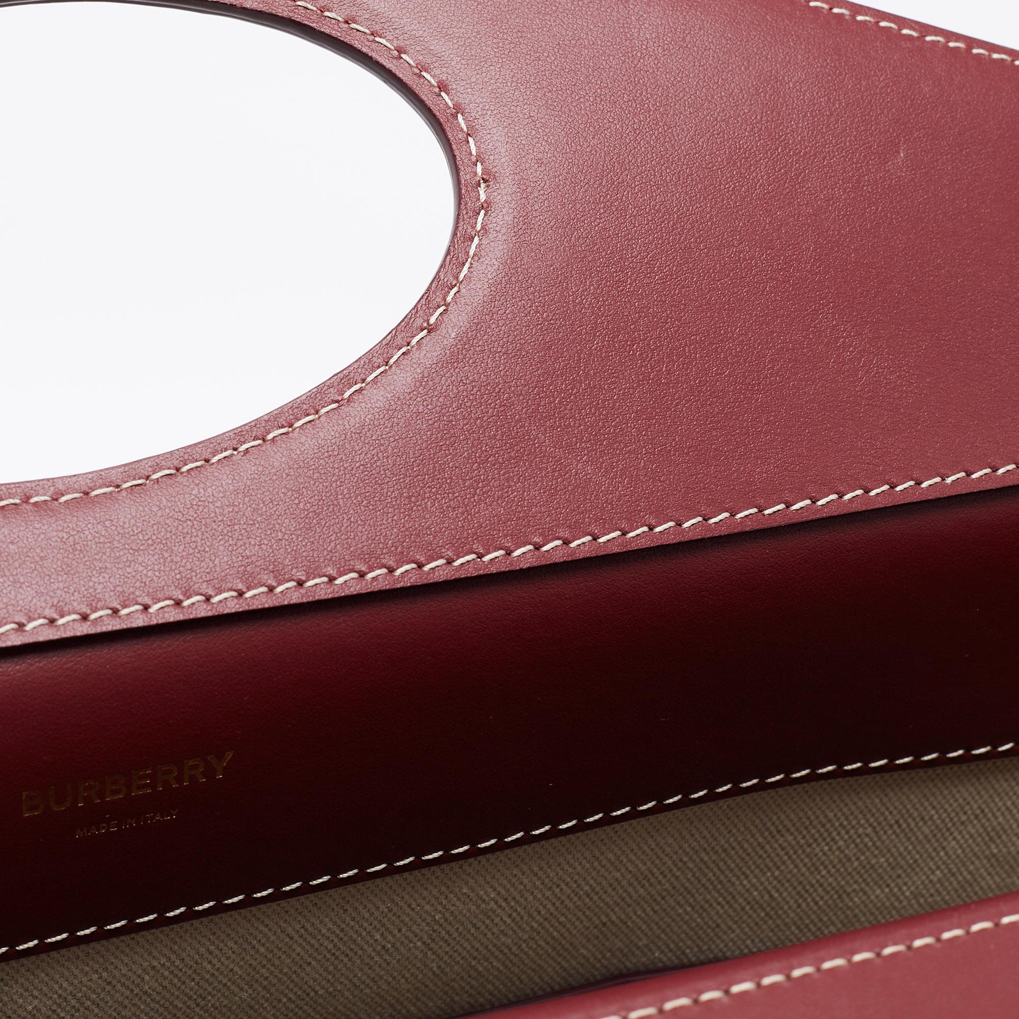 Gray Burberry Burgundy/White Leather And Canvas Medium Pocket Bag