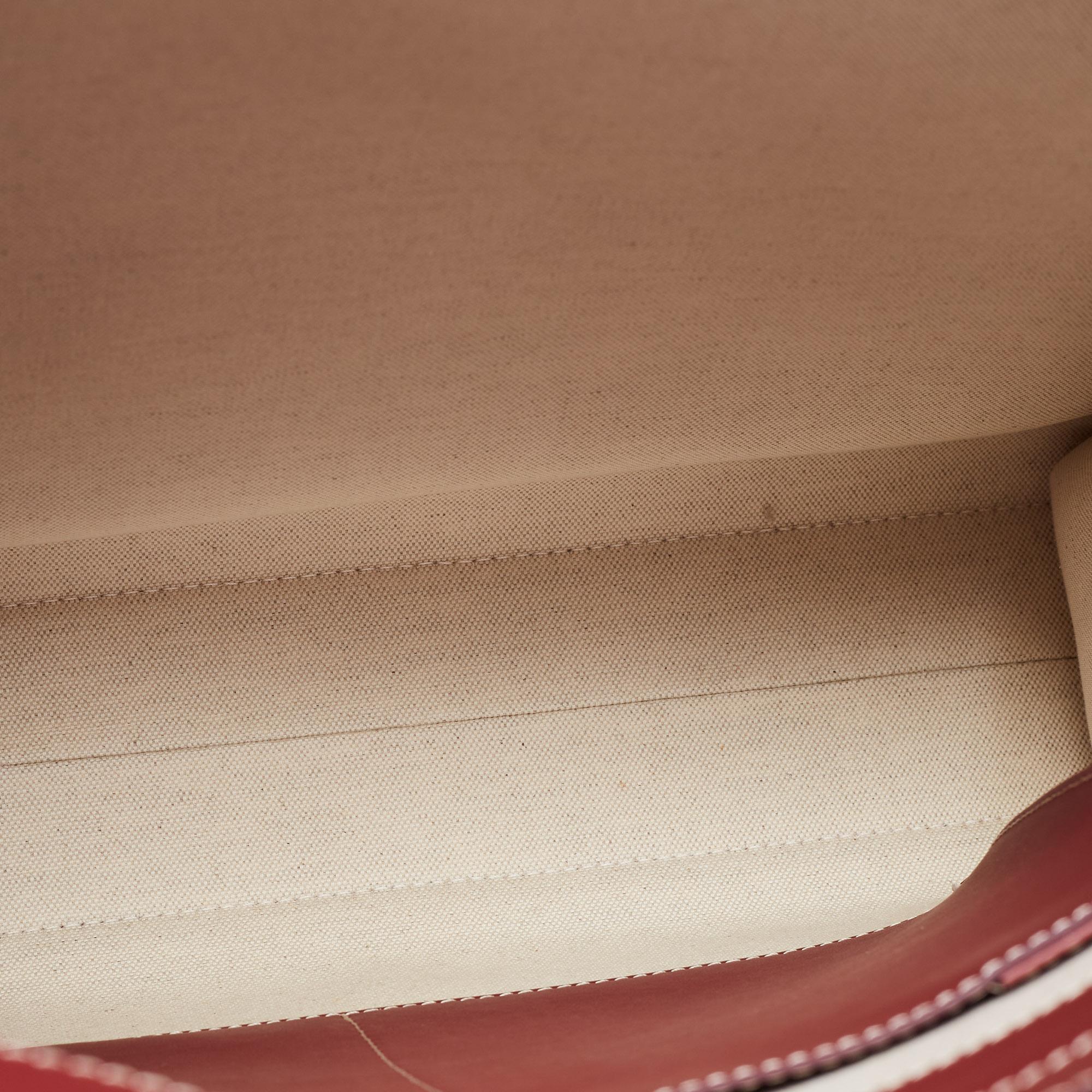 Burberry Burgundy/White Leather And Canvas Medium Pocket Bag In New Condition In Dubai, Al Qouz 2