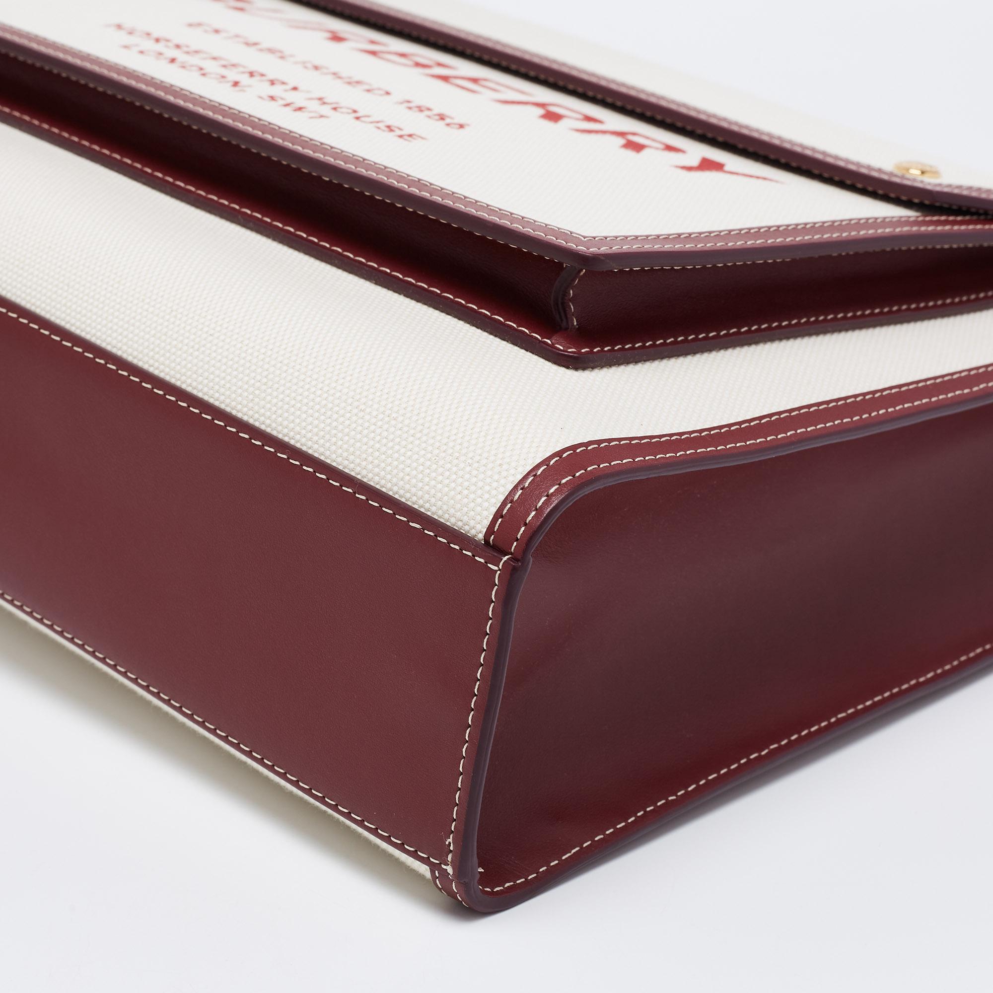 Women's Burberry Burgundy/White Leather And Canvas Medium Pocket Bag
