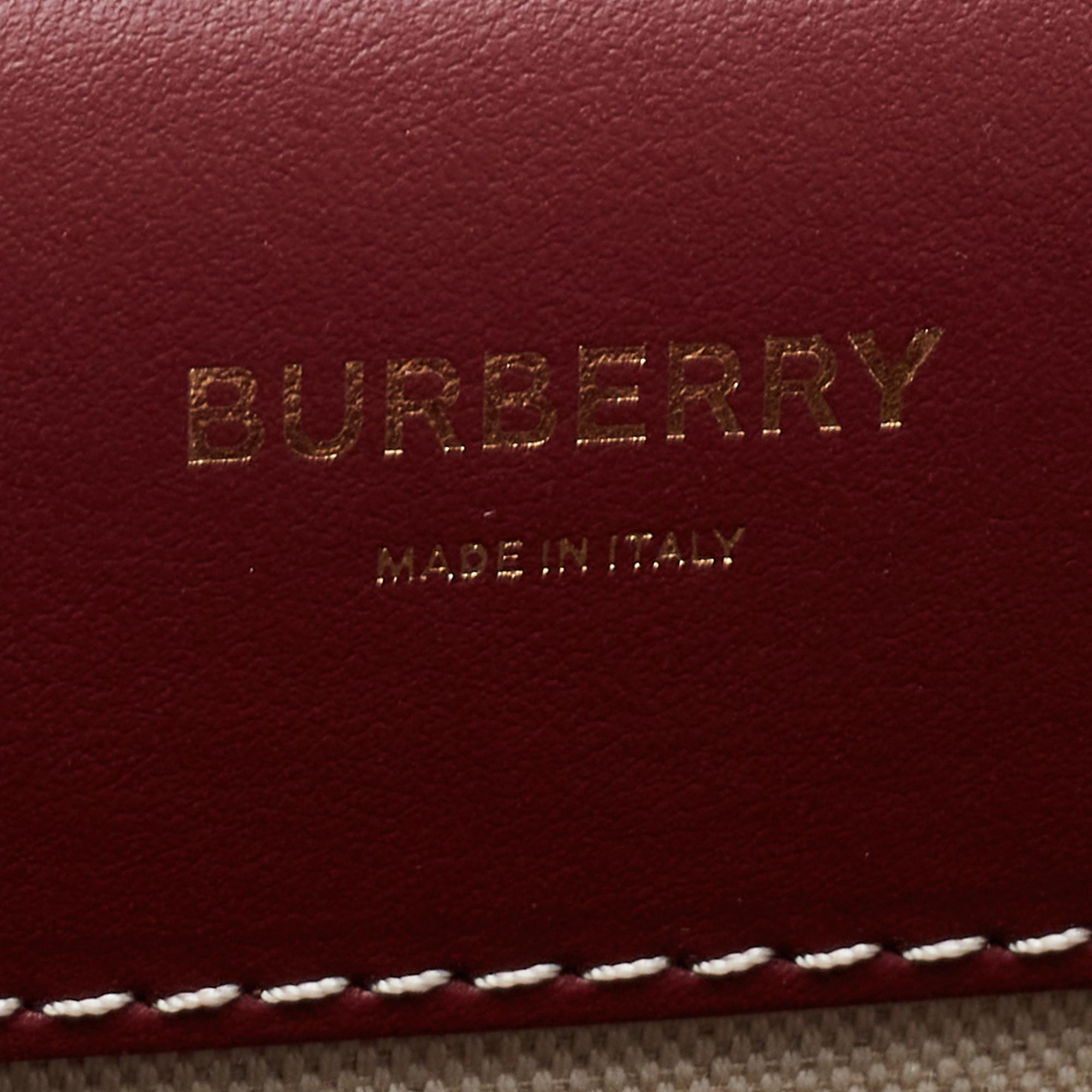 Burberry Burgundy/White Leather And Canvas Medium Pocket Bag 1