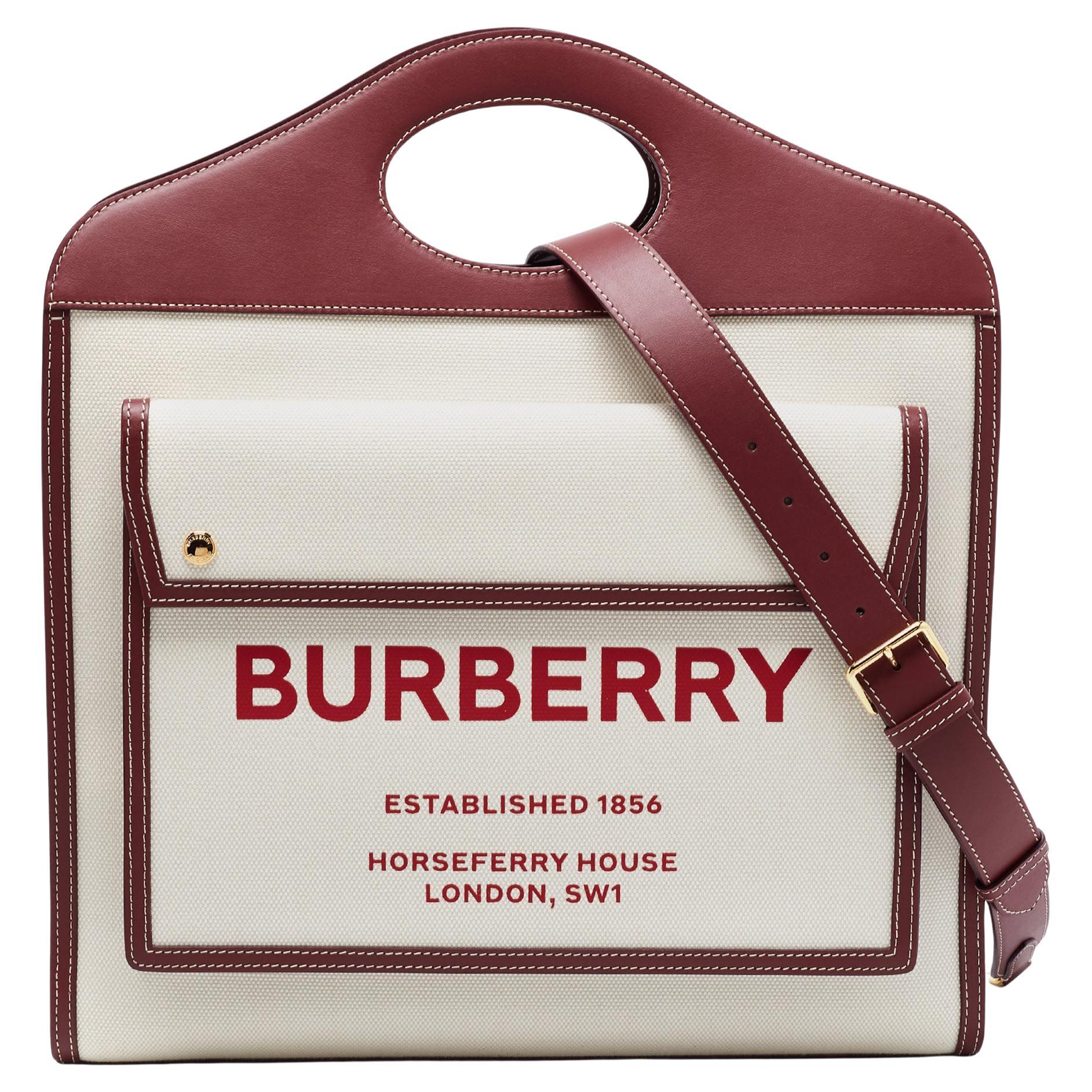 Burberry Burgundy/White Leather And Canvas Medium Pocket Bag at 1stDibs | burgundy  burberry bag, white burberry bag, burberry white bags