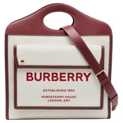Burberry Burgundy/White Leather And Canvas Medium Pocket Bag