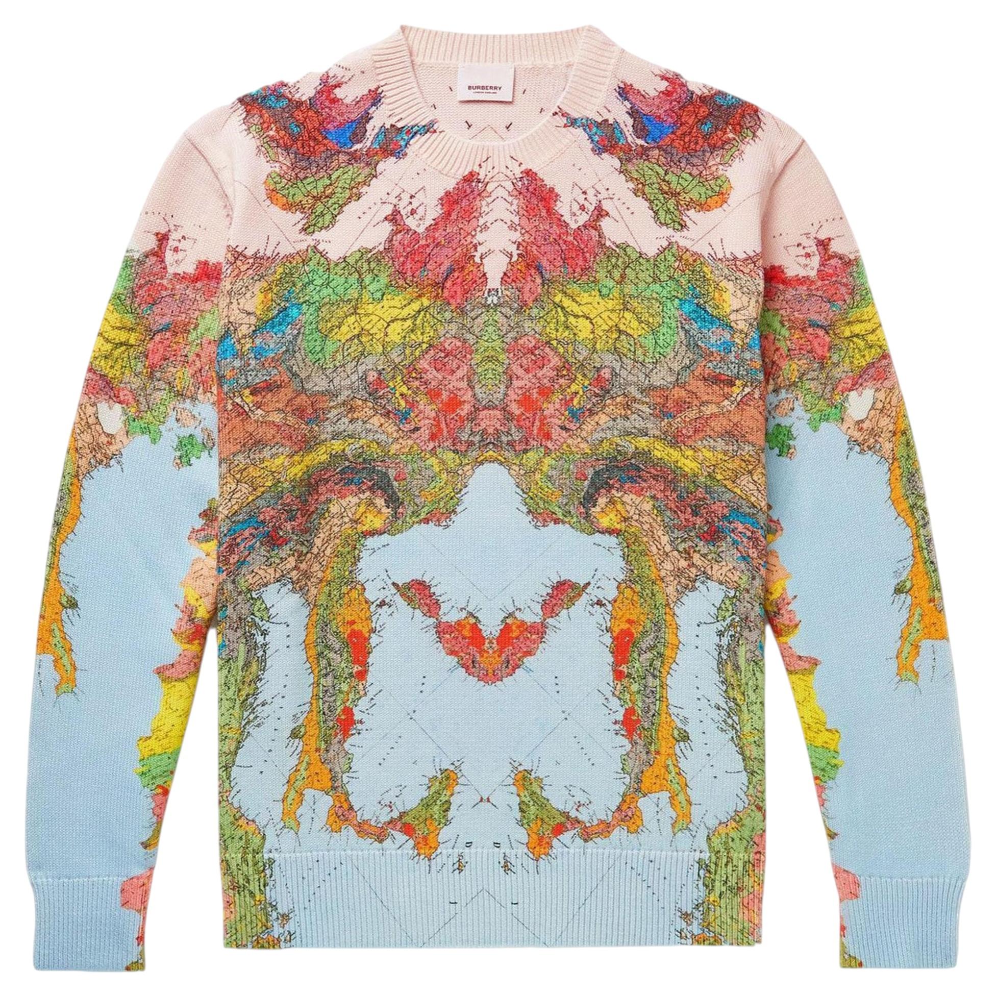 Burberry: Strickpullover aus Baumwolle mit „Burly Map“-Print im Angebot