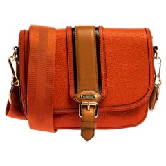 Burberry Burnt Orange Grained Leather Buckle Flap Shoulder Bag