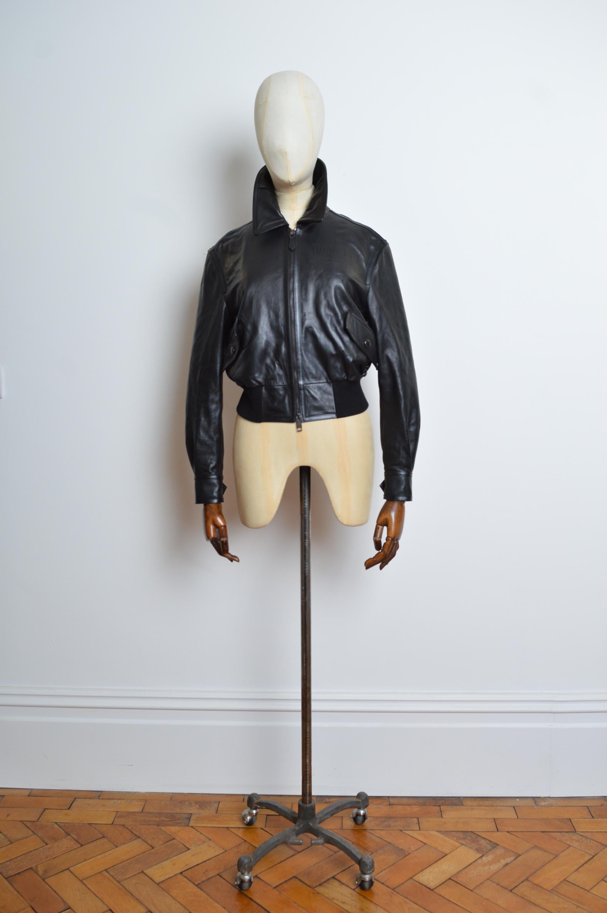 Burberry by Ricardo Tisci Lamb skin leather Bomber Jacket 
A Beautifully crafted Burberry leather bomber jacket, featuring zip down front, pockets at the waist, ribbed jersey panelling and Burberry Logo signature detail on the left breast. 
MADE IN