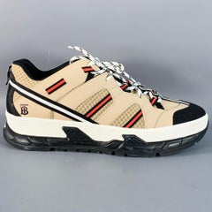 BURBERRY by RICARDO TISCI Size 12 Tan Black Red Stripe Mesh Low Top Sneakers