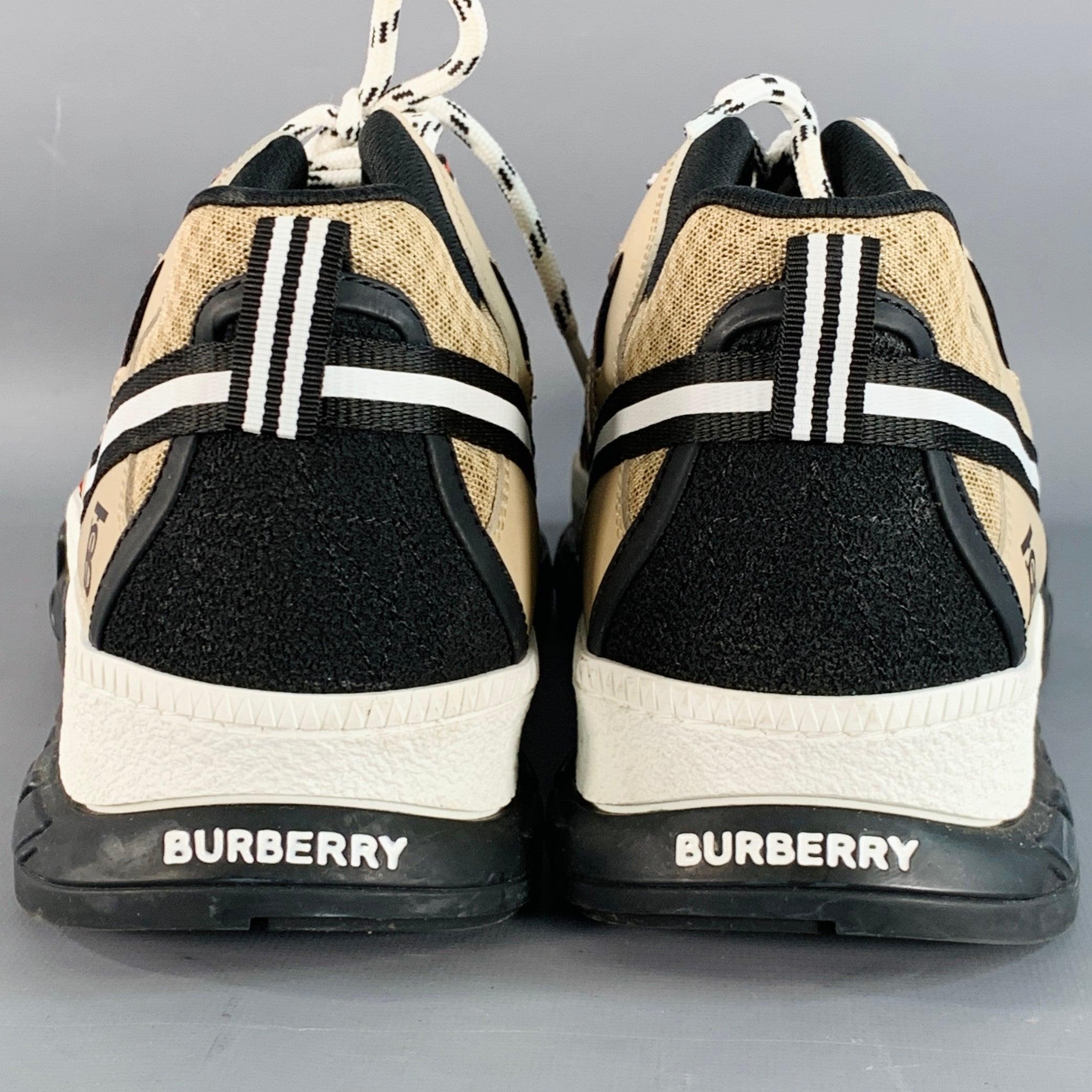 Uomo Burberry by RICARDO TISCI Taglia 12 Tan Black Red Stripe Mesh Sneakers Basse in vendita