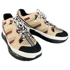 BURBERRY by RICARDO TISCI Size 12 Tan Black Red Stripe Mesh Low Top Sneakers