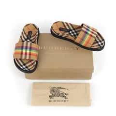 BURBERRY c.2018 “Ashmore” Rainbow Vintage Check Open Toe Slide Sandals w/Box