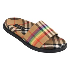 BURBERRY c.2018 “Ashmore” Rainbow Used Check Open Toe Slide Sandals w/Box