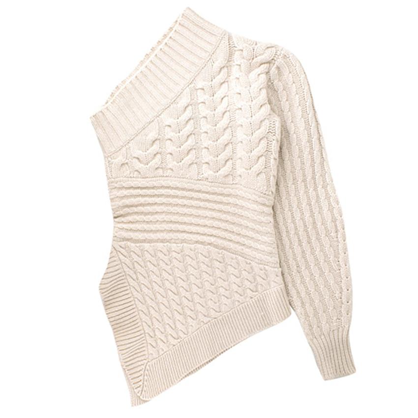 Burberry Cable-Knit One-Shoulder Cashmere Sweater US 4