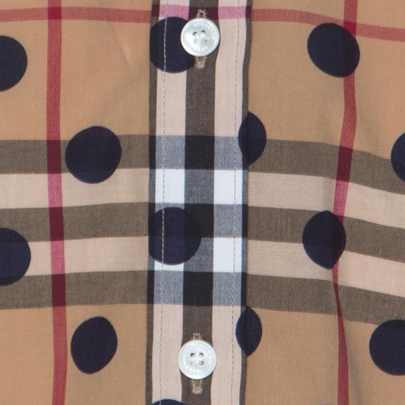 Burberry Camel Beige Nova Check Cotton Polka Dot Detail Shirt XL 1