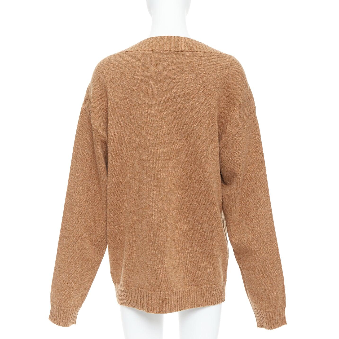 BURBERRY camelbrauner Wollpullover mit Horn-Knopfleiste L Damen im Angebot