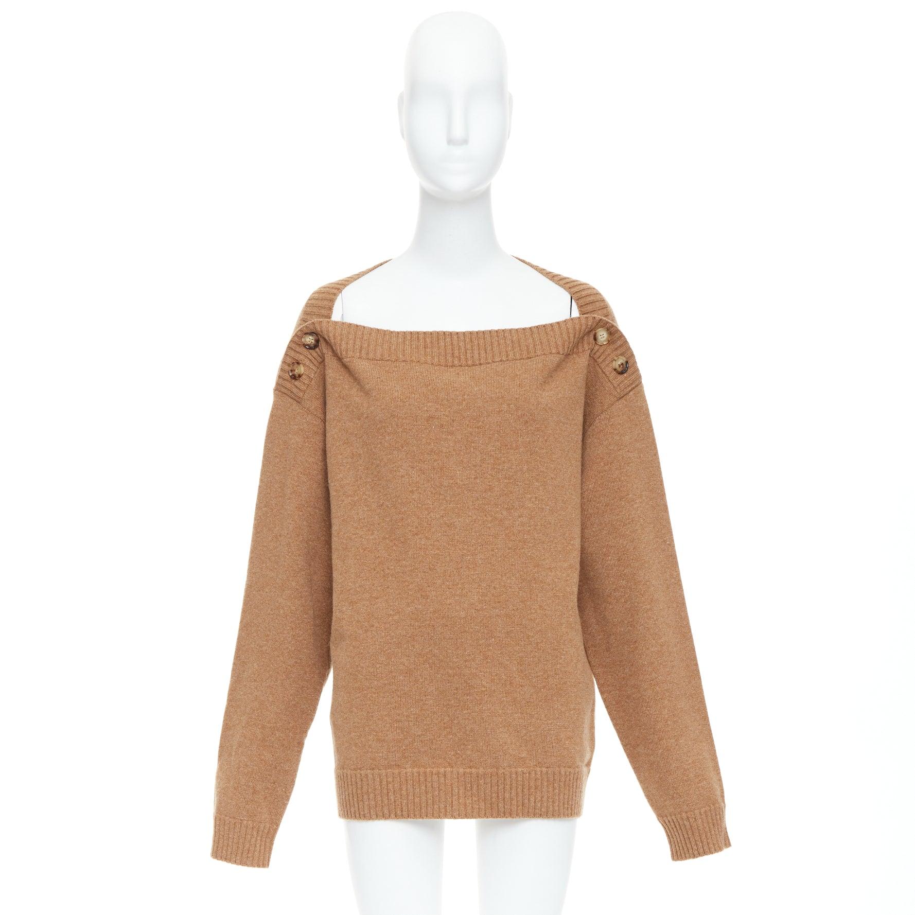 BURBERRY camelbrauner Wollpullover mit Horn-Knopfleiste L im Angebot 4