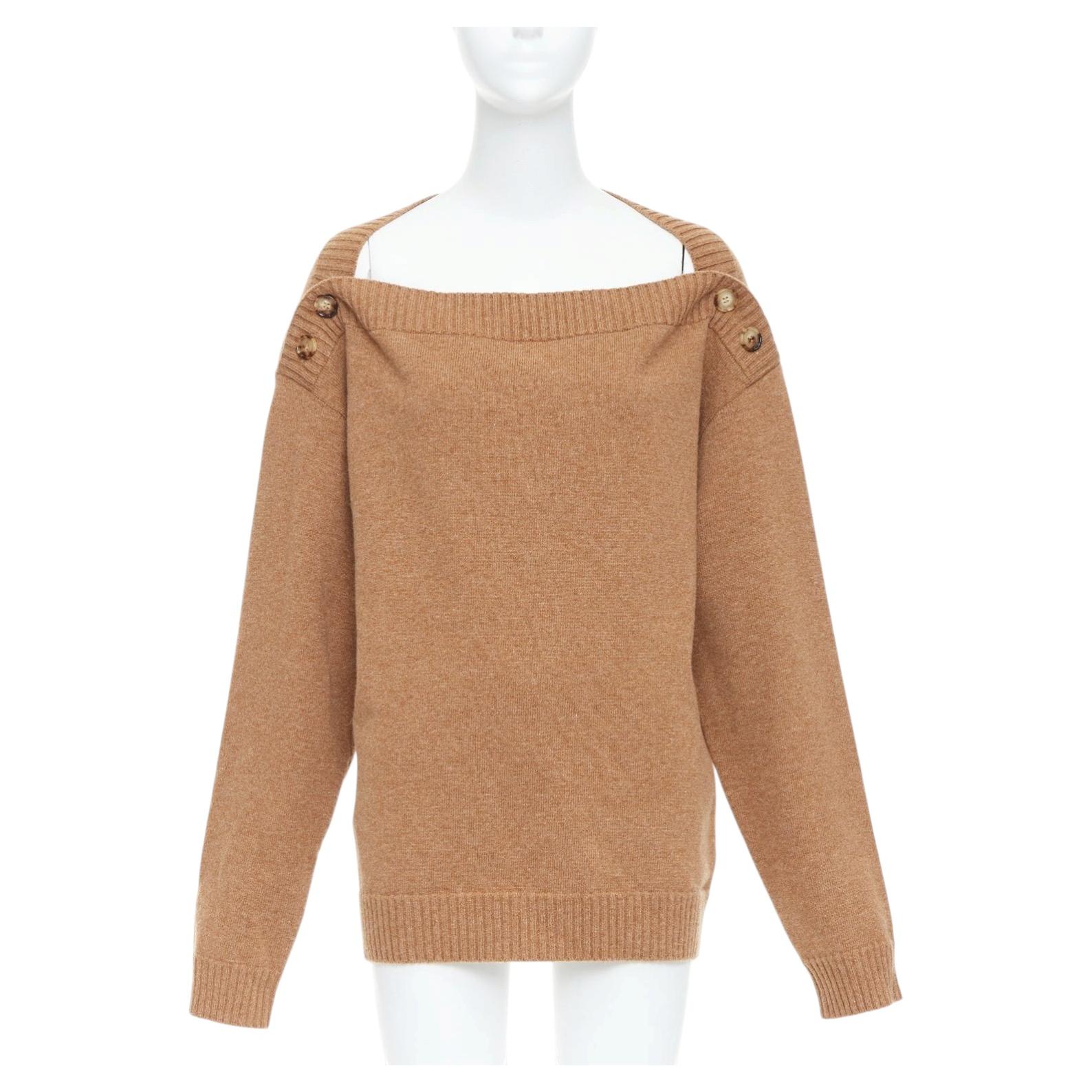BURBERRY camel marrón lana cuerno botón bateau cuello jersey L en venta