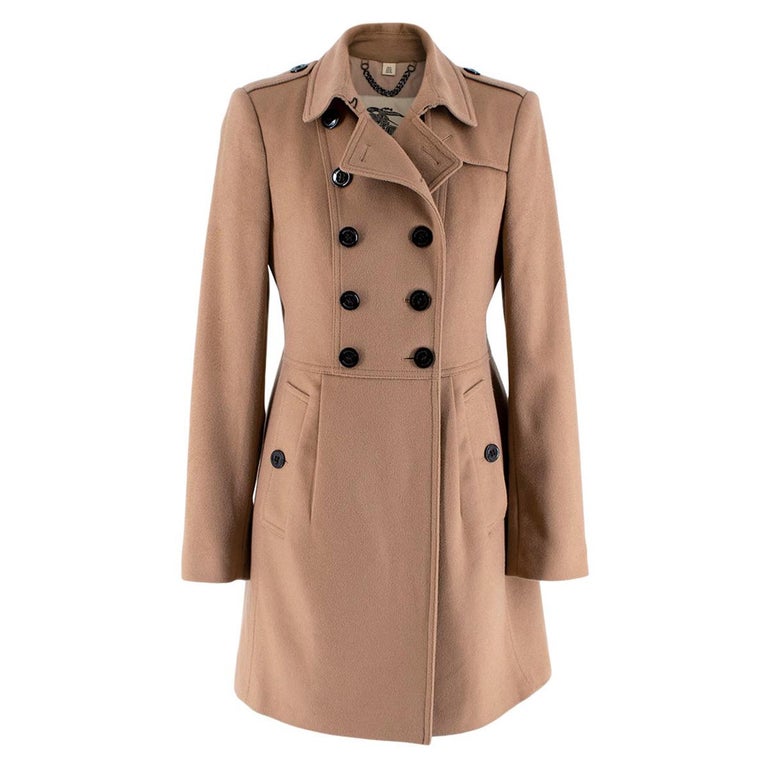 Burberry Camel Cashmere Blend Coat, Burberry London Camel Cashmere Wool Coat With A Removable Fur Collar