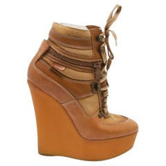 Burberry Camel Leather Platform Wedges (US 8)