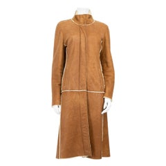 Burberry Camel Suede Shearling Long Coat Size M