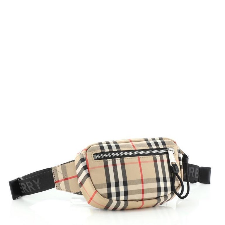 Burberry Cannon Bum Bag Vintage Check Small Archive Beige in Cotton/Leather  with Silver-tone - US
