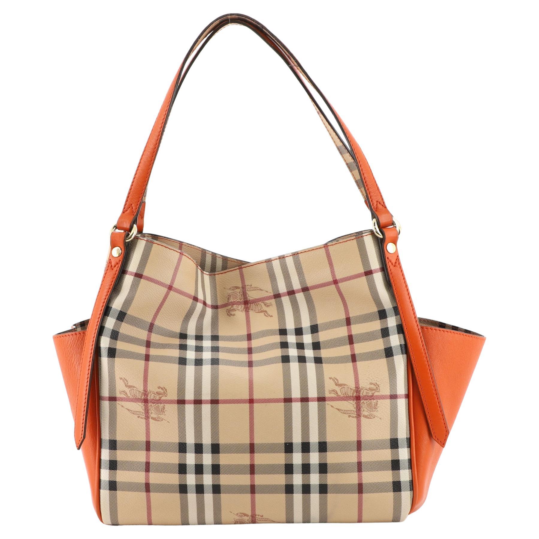 Burberry Brown Haymarket Check Canterbury Tote Bag Beige Orange