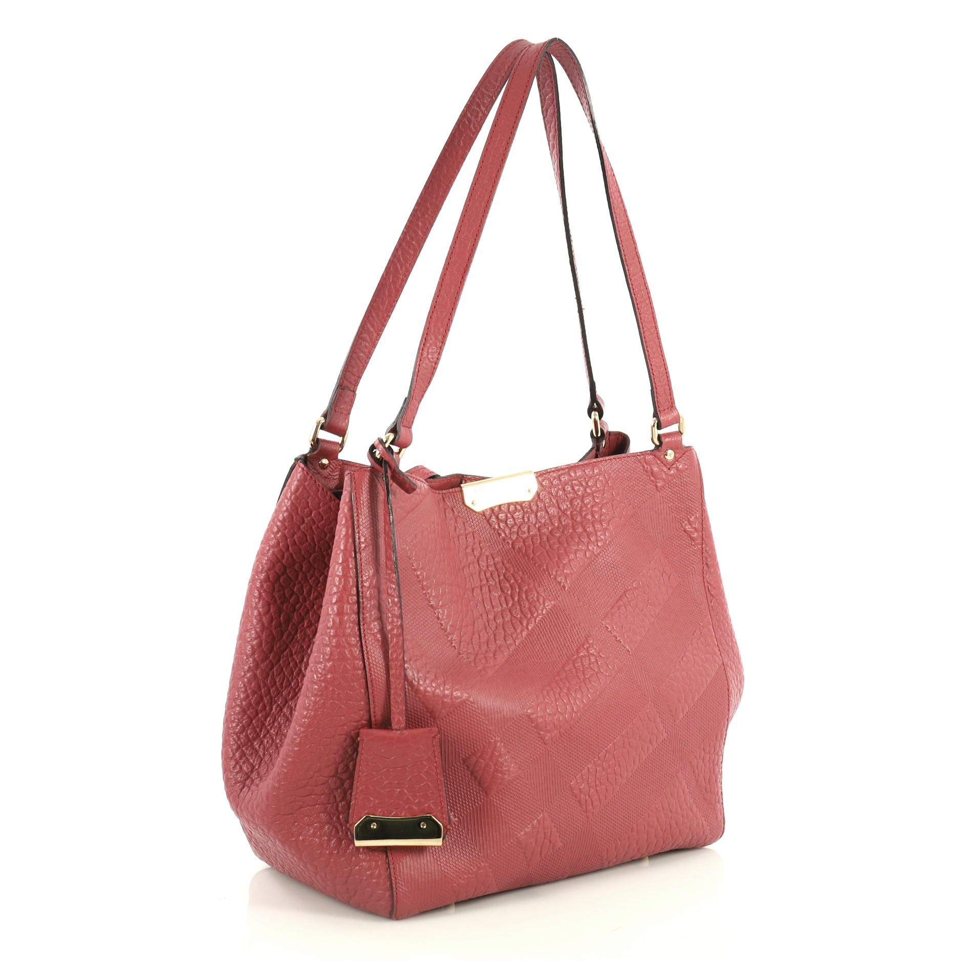 Pink Burberry Canterbury Tote Check Embossed Leather Small