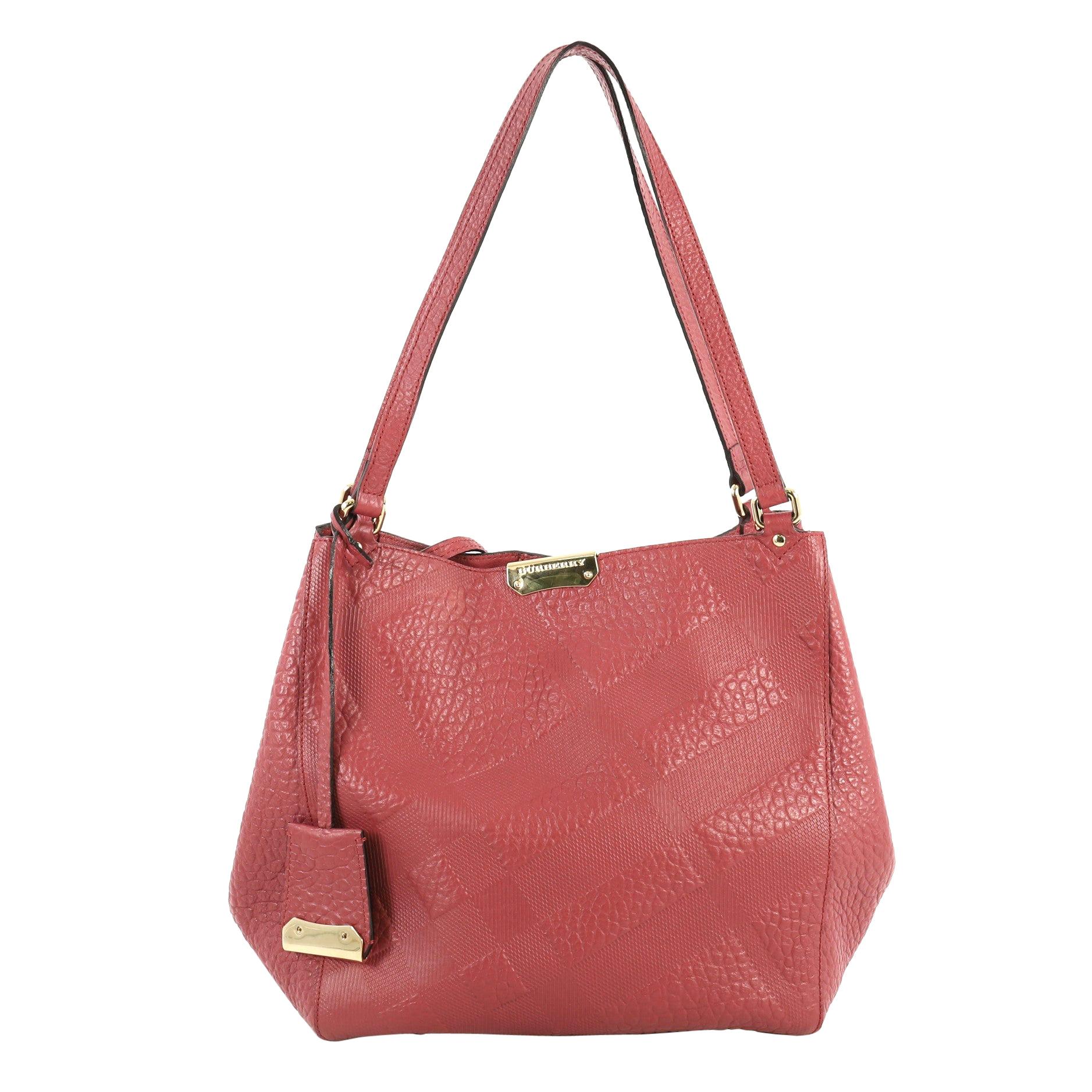 Burberry Canterbury Tote Check Embossed Leather Small