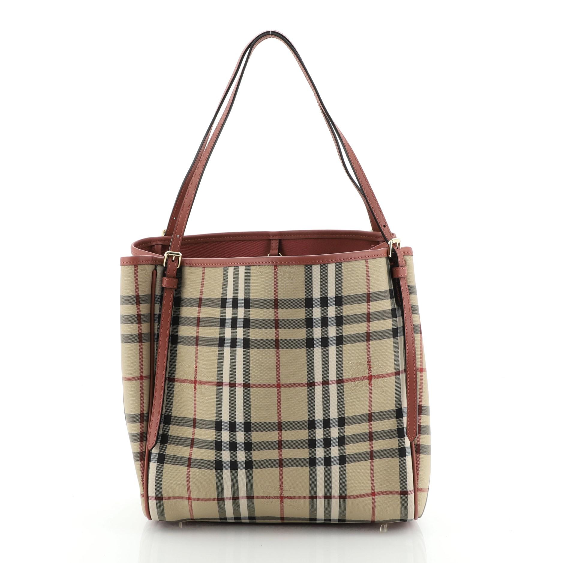 Brown Burberry Canterbury Tote Horseferry Check Canvas Small