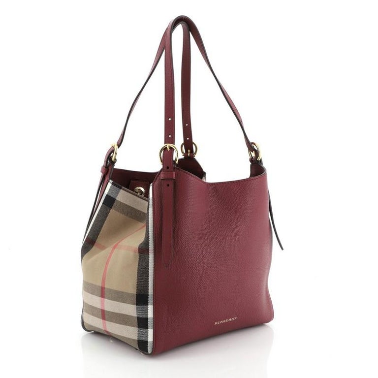Burberry Canterbury Tote Leather and House Check Canvas Small at 1stDibs