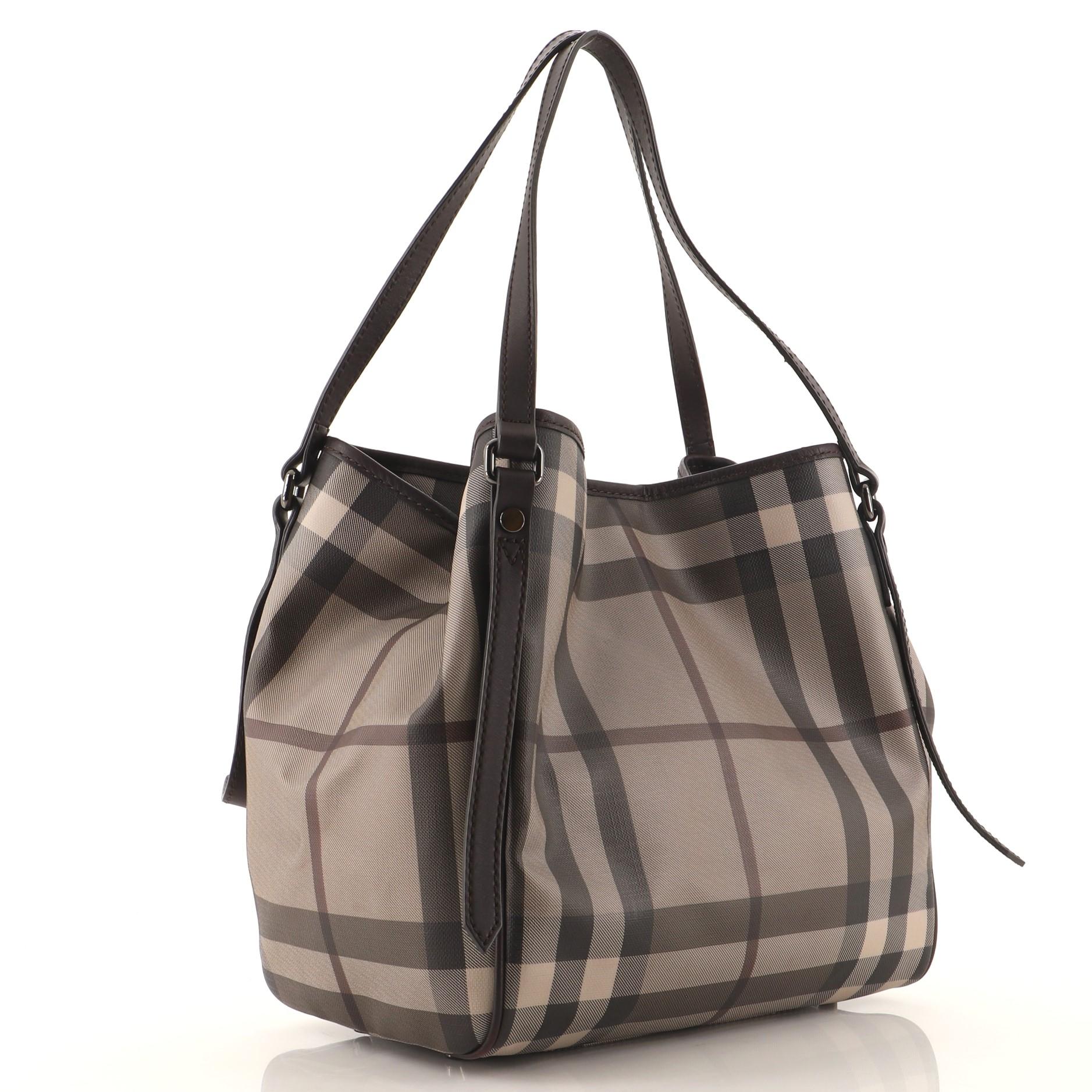 Burberry Canterbury Tote Geräuchertes Karo Beschichtetes Segeltuch Klein (Grau)