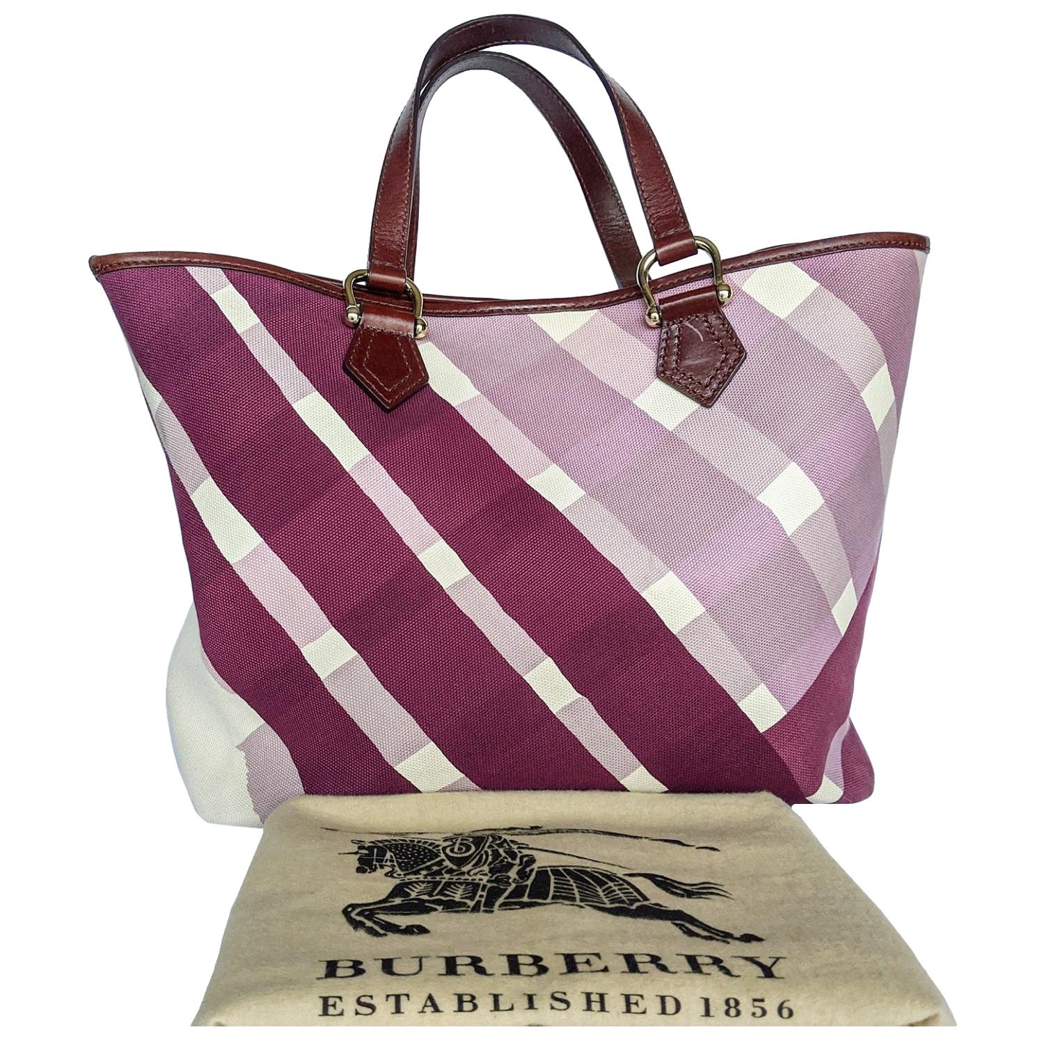 Atticus Het donker Burberry Canvas Purple Check Print Tote For Sale at 1stDibs