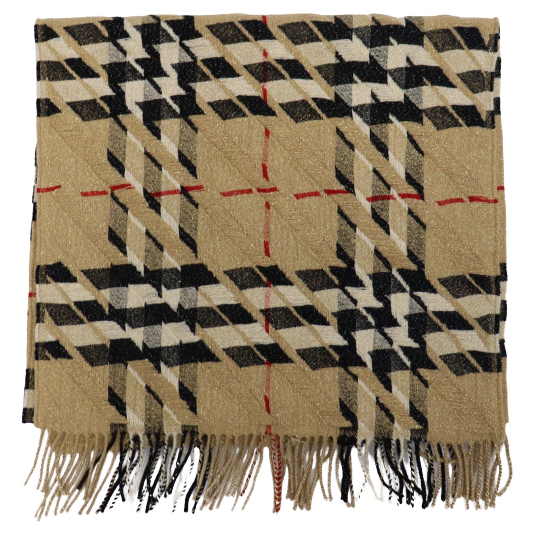 Burberry Cashmere Tinsel Check Scarf For Sale at 1stDibs