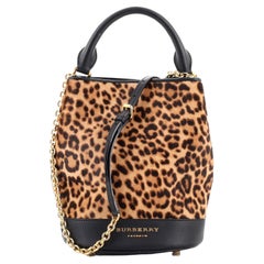 Burberry Chain Bucket Bag Printed Calf Hair and Leather Small