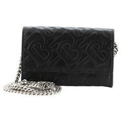 Burberry Chain Card Case Monogram Embossed Leather