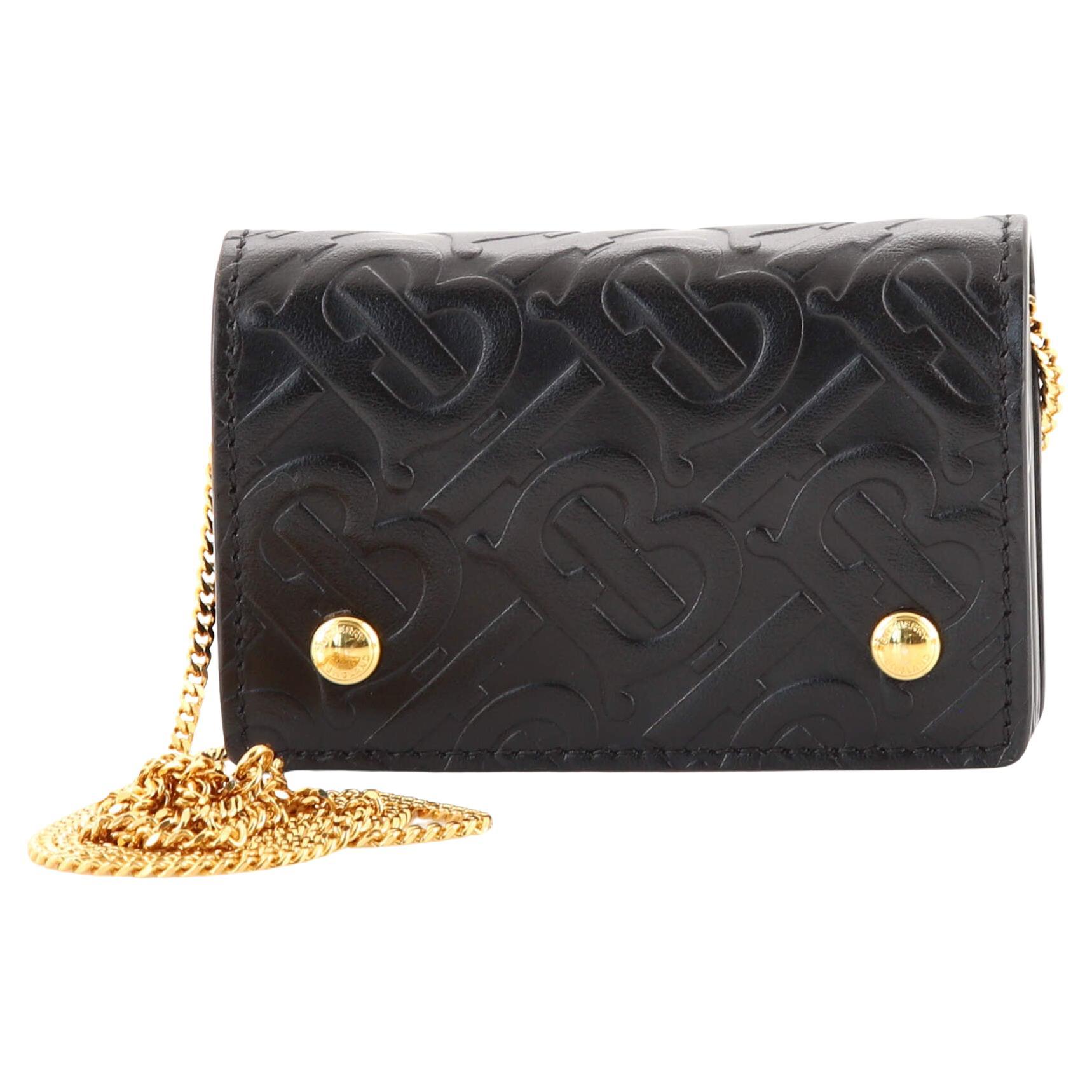 BURBERRY Jesse leather Compact Chain wallet Card Case Pochette Party Bag black