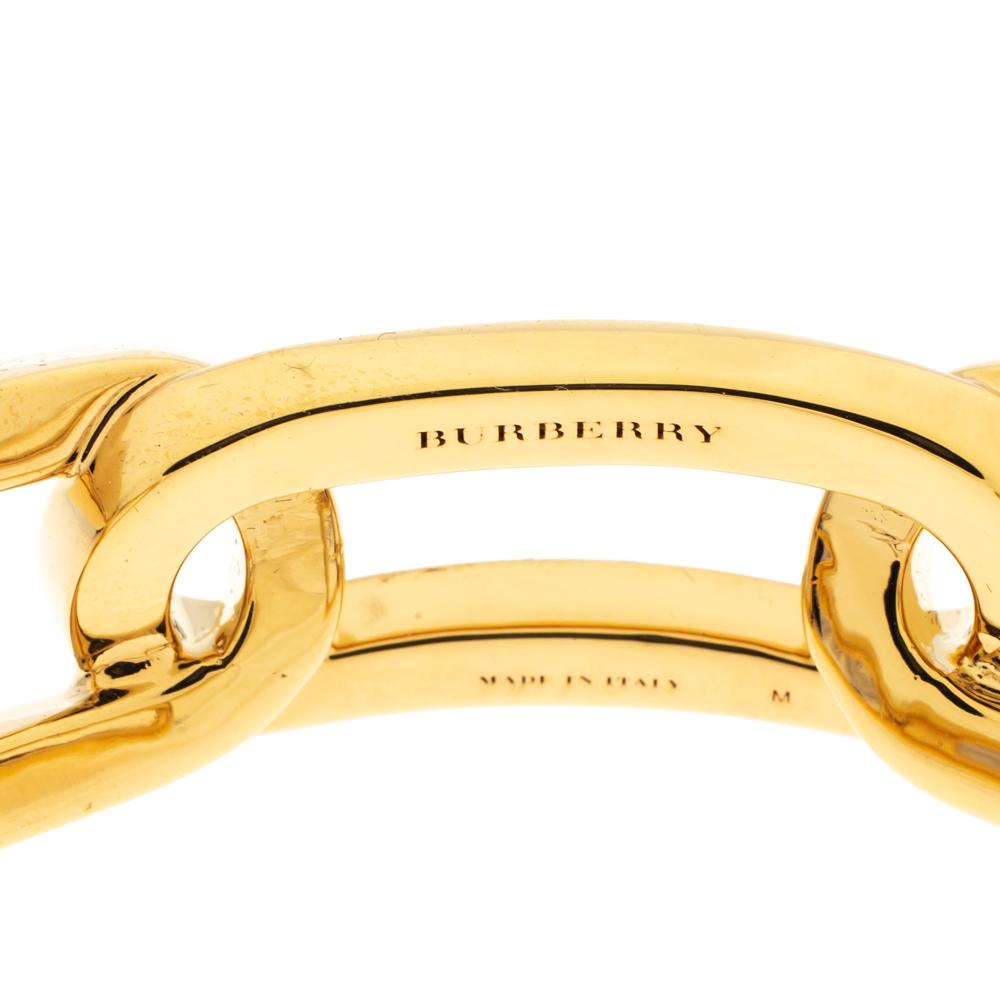 Contemporary Burberry Chain Link Motif Gold Plated Open Cuff Bracelet S