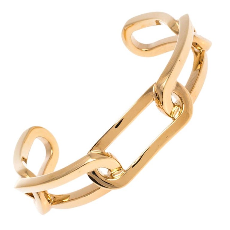 Burberry Chain Link Motif Gold Tone Open Cuff Bracelet L at 1stDibs
