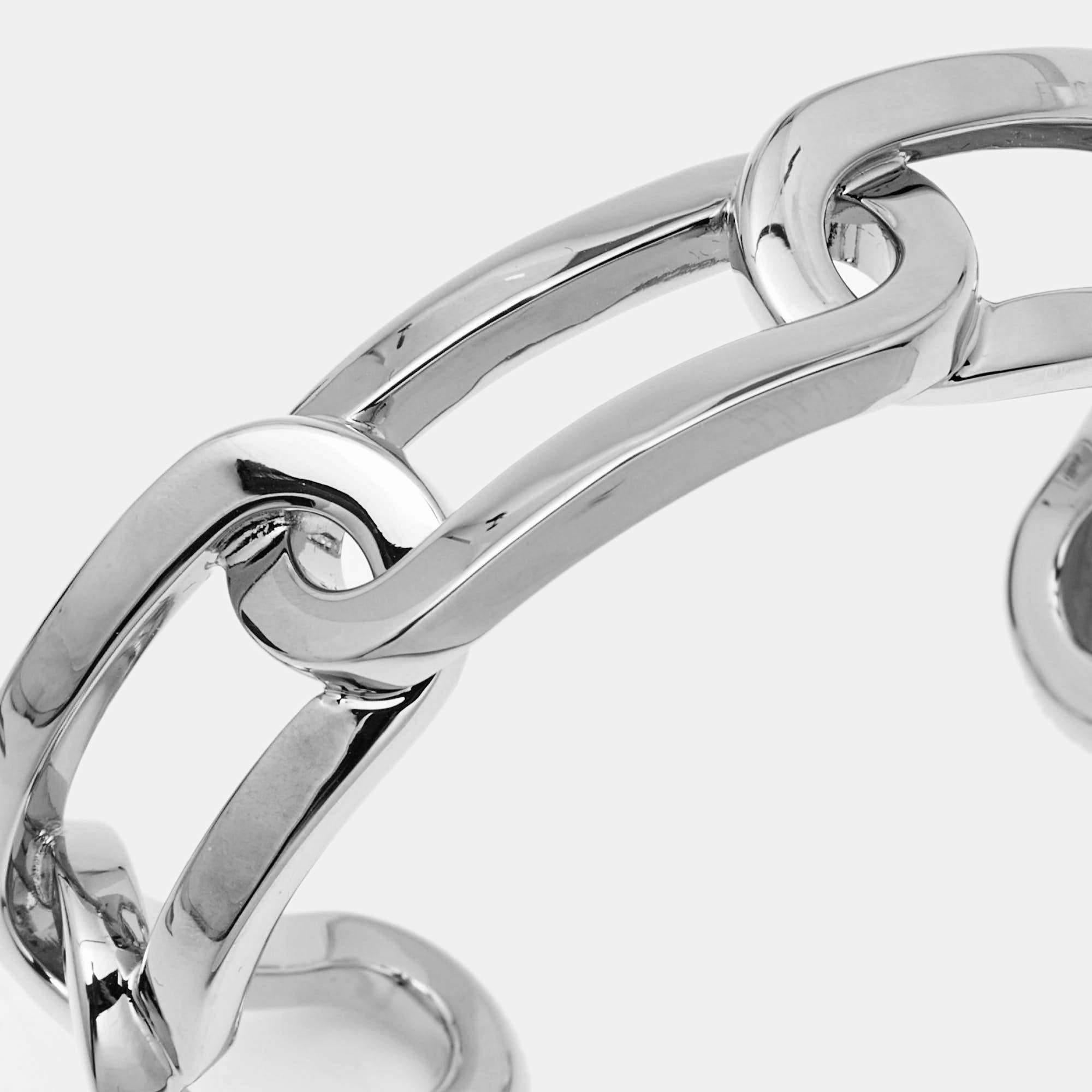 Burberry Chain Link Motif Silver Tone Open Cuff Bracelet M In Excellent Condition In Dubai, Al Qouz 2