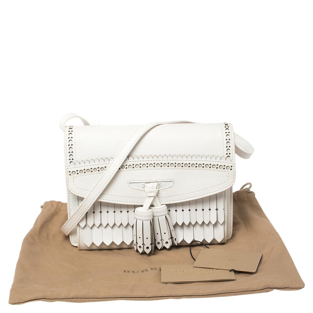 Burberry Chalk White Leather Macken Broguing Tassel Shoulder Bag 7