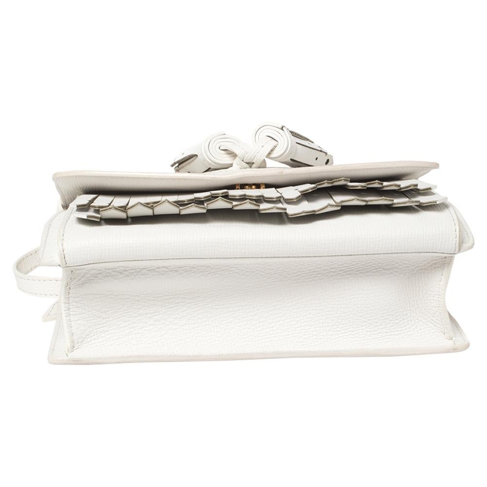 Burberry Chalk White Leather Macken Broguing Tassel Shoulder Bag 1