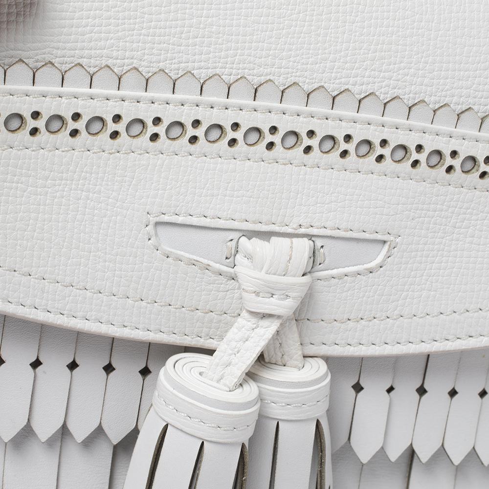 Burberry Chalk White Leather Macken Broguing Tassel Shoulder Bag 5