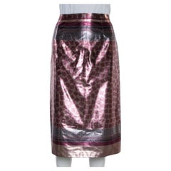 Burberry Champagne Pink Printed Lamé Pencil Skirt M