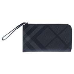 Burberry Charcoal Check Coated Canvas Zip Around Nolan Wristlet Wallet